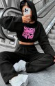 PN-0162Ü BAYAN SİYAH BASKILI CROP TOP KAPÜŞONLU SWEATSHIRT