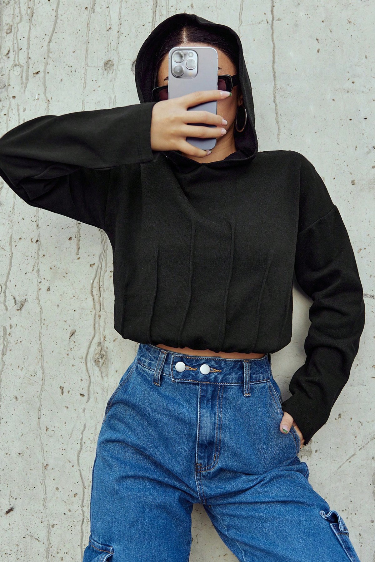 PN-0139Ü BAYAN CROP TOP KAPÜŞONLU SWEATSHIRT