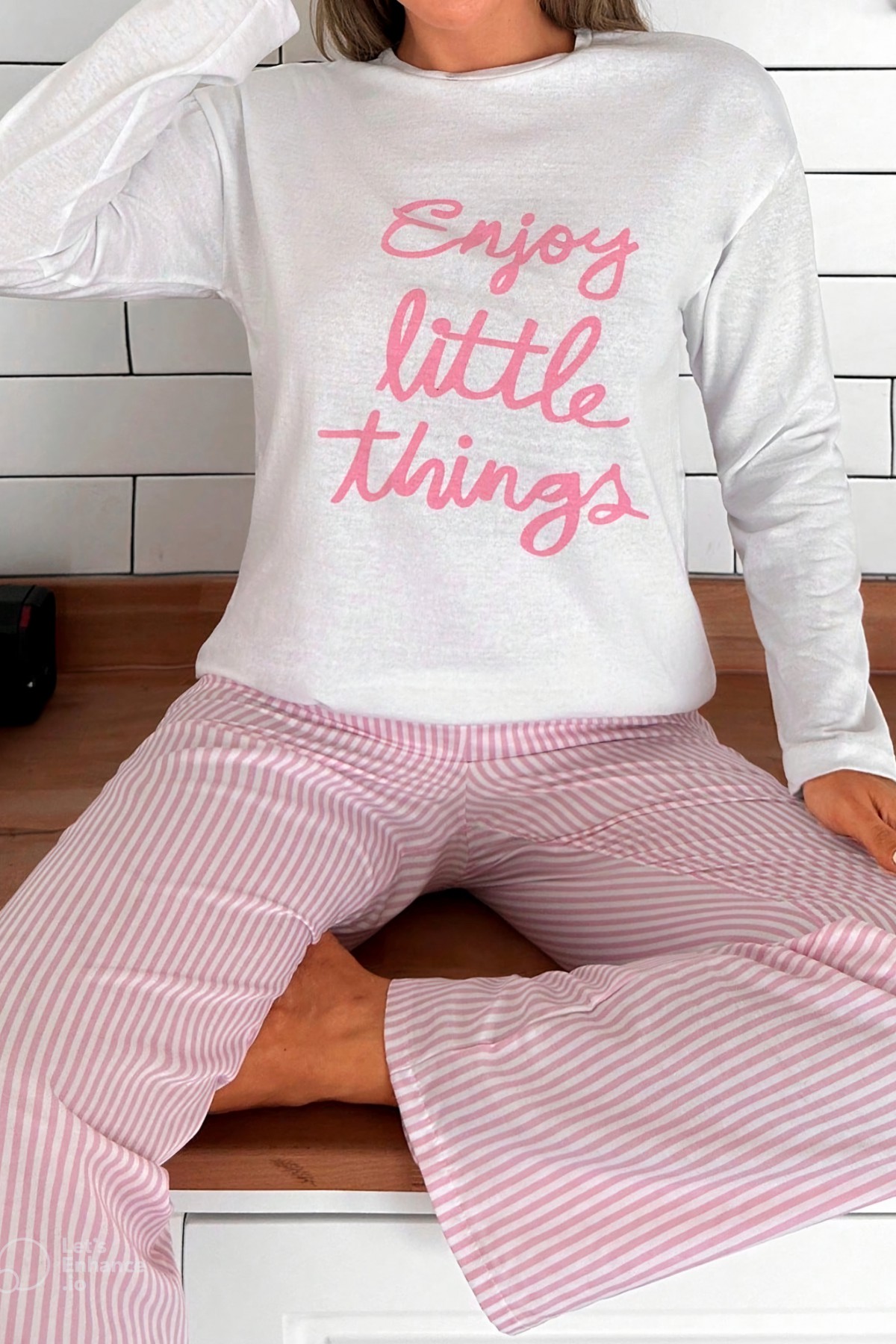 PN-045 BAYAN PİJAMA TAKIM PEMBE - ENJOY LITTLE THINGS