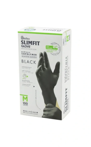 Reflex Slimfit Glove M Siyah Pudrasız Muayene Eldiven 100lü