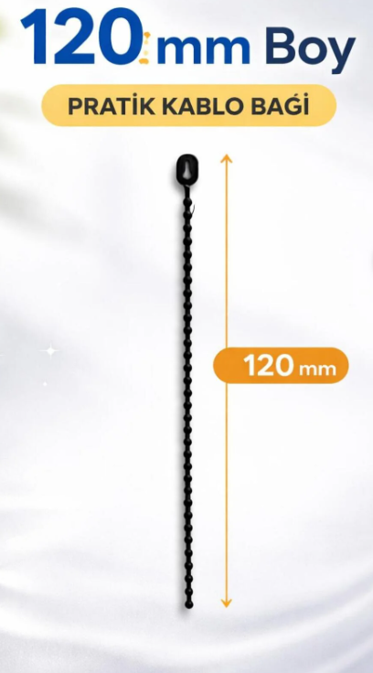 Siyah Kablo Bağı Klips Plastik Cırt Cırt Kelepçe 120 Mm (12 Cm) Tekrar Kullanılabilir 100 Adet